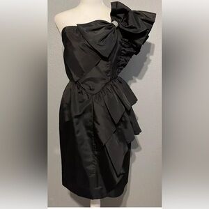 Vtg Climax Karen Okada David Howard Black One Shoulder Bow Party Prom NYE Dress